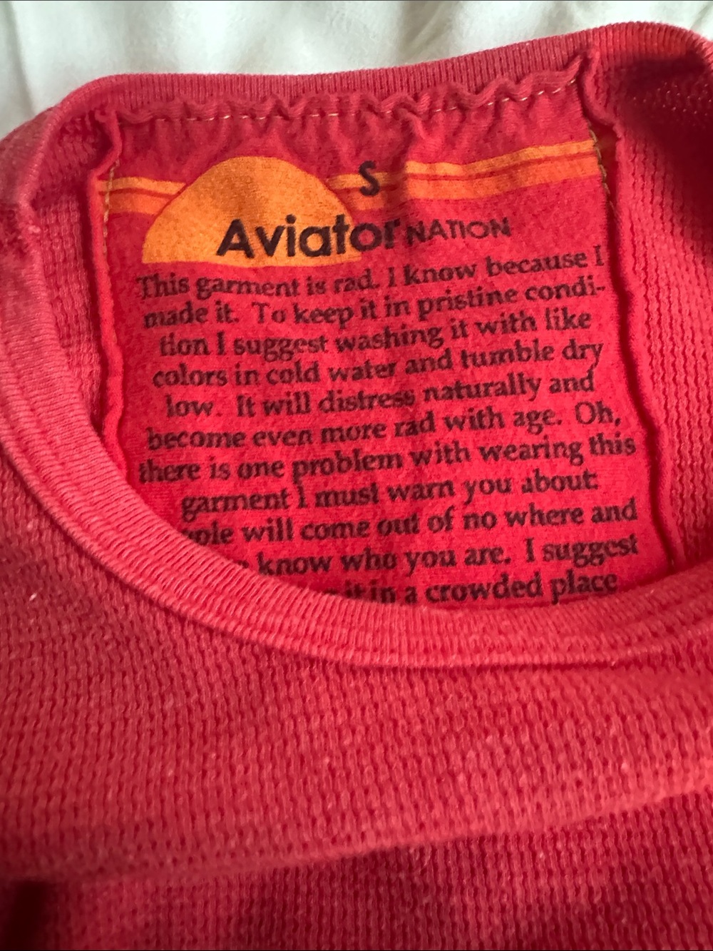 Aviator Nation Red Waffle Knit Crew with Yellow Lightning Bolt - Picture 3 of 3